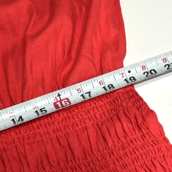 Isabel Maternity Smocked Dress Linen Blend Stretch Coral Red Peasant Milkmaid - Picture 13 of 14